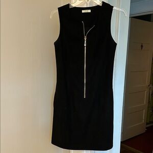 Jade suede Black Mini Dress with gold Front Zipper